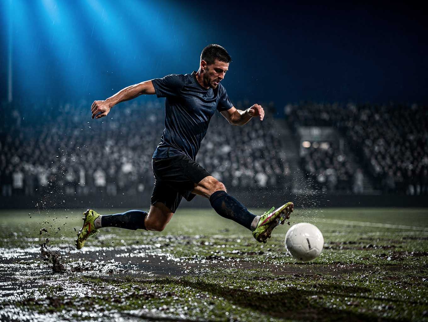 High-intensity action shot under stadium lights